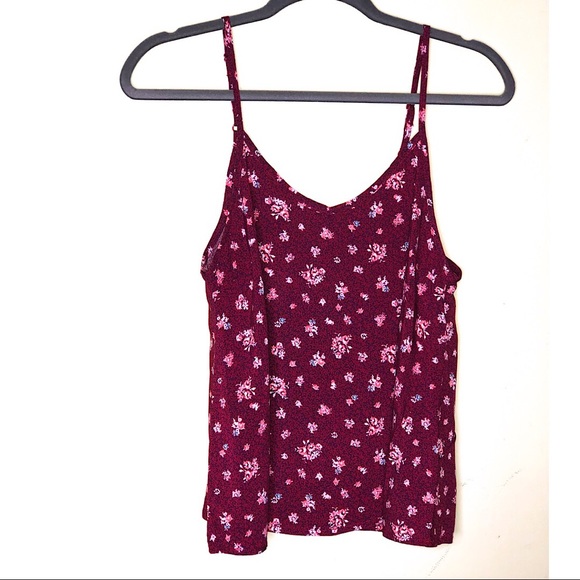 Floral Loose Tank Top Blouse Burgundy Small - Picture 4 of 7